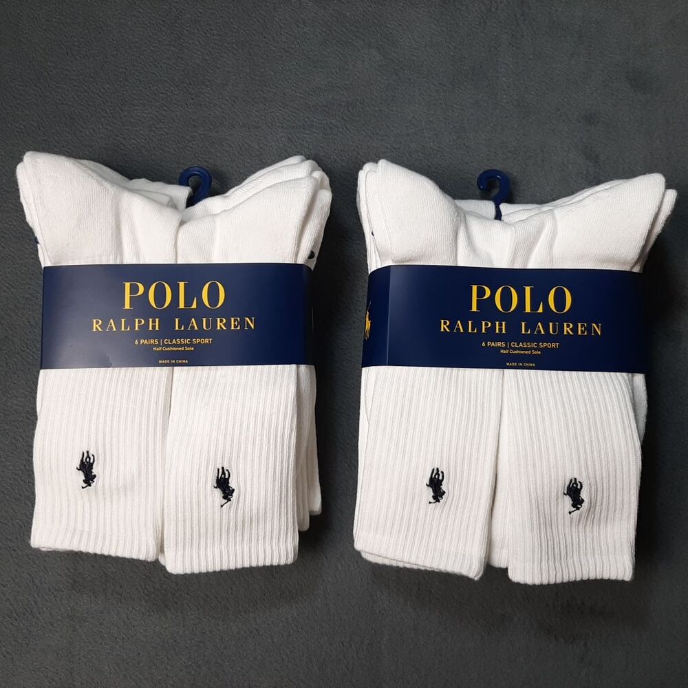 Polo Ralph Lauren Socks Mens White 6 Pairs Classic Sport PRL ZP821005PK6N BUNDLE - Picture 1 of 9